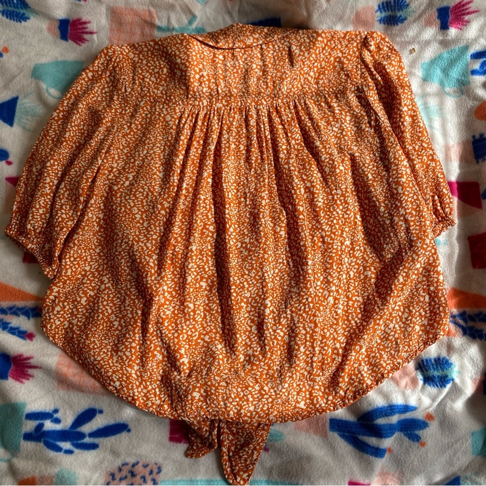 Free People Womens Small Orange Celia Button-Up Top With Front Tie - Picture 4 of 5